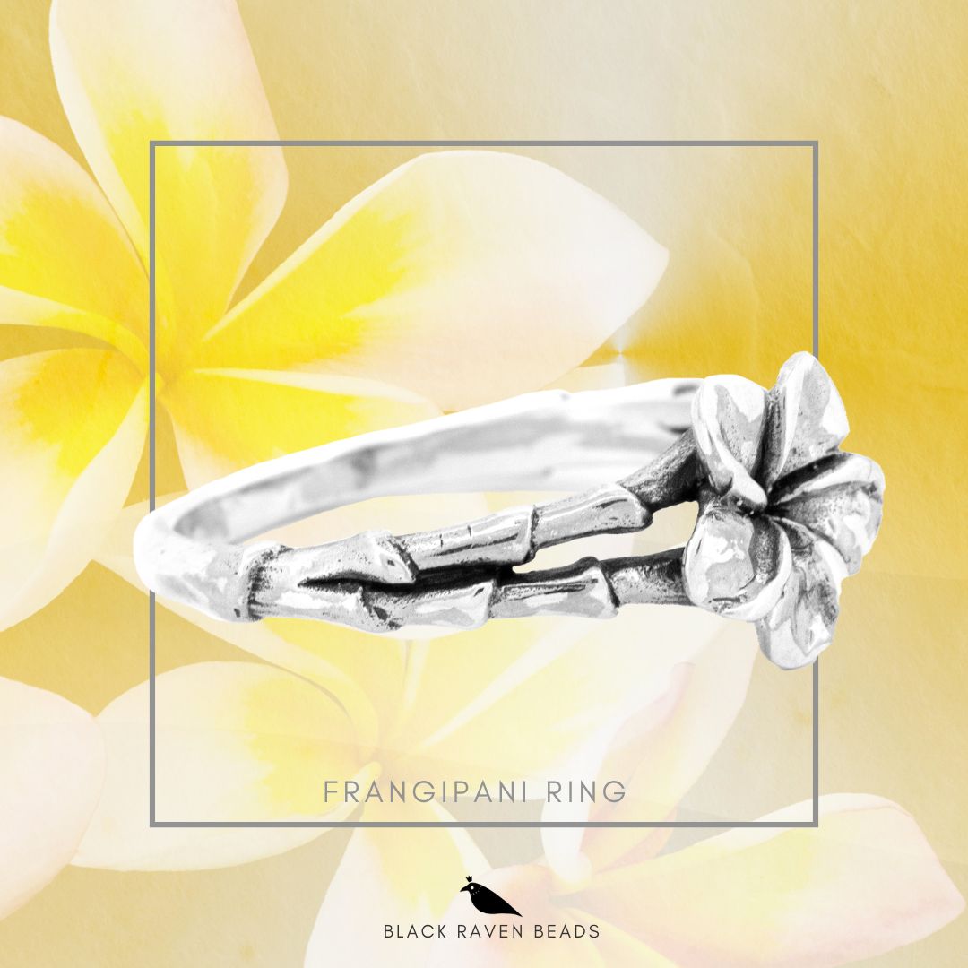 Silver Black Raven Beads Ring Frangipani Ring by The Alternative Bead