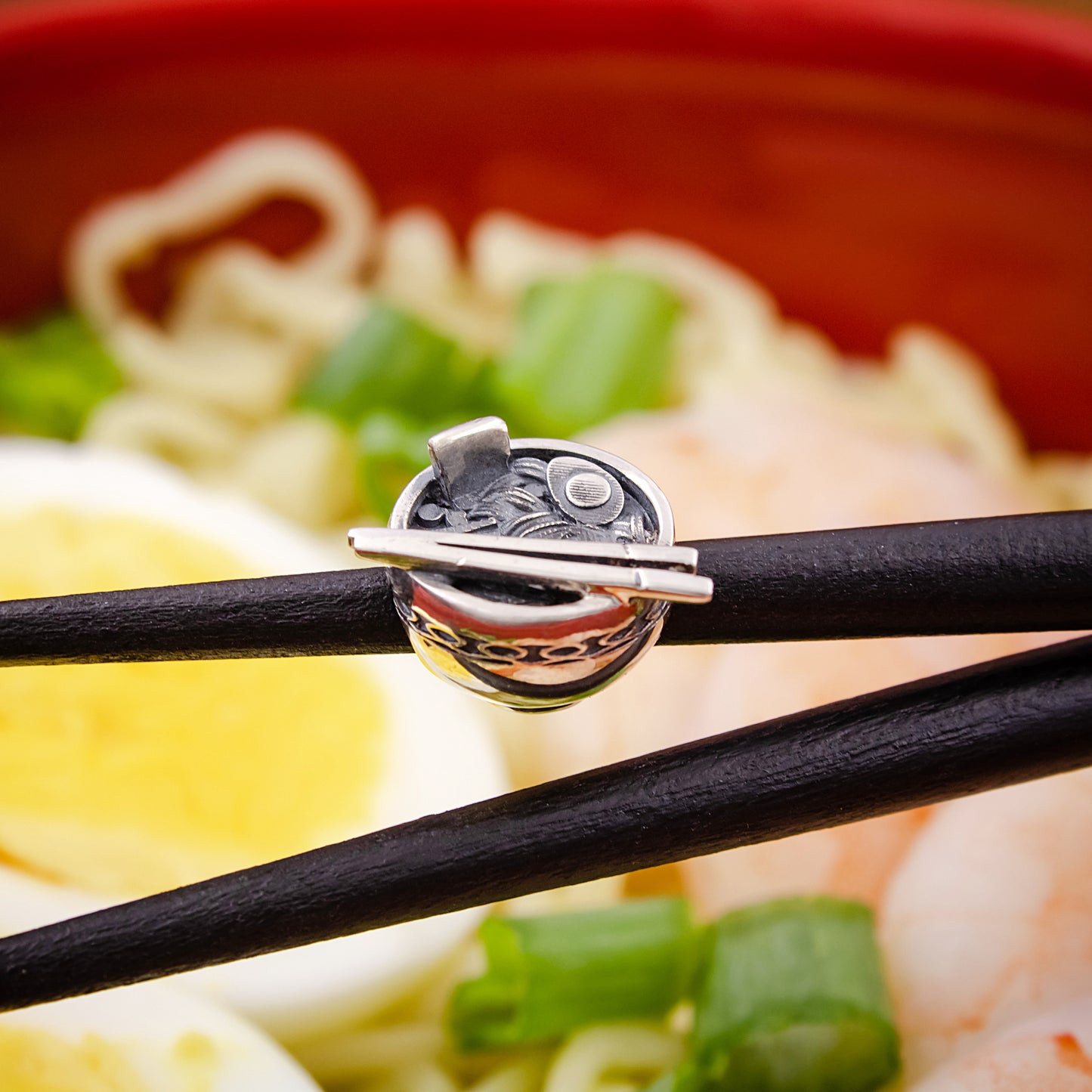 Silver Black Raven Beads Ramen Noodle Cup Sterling Silver Charm by The Alternative Bead