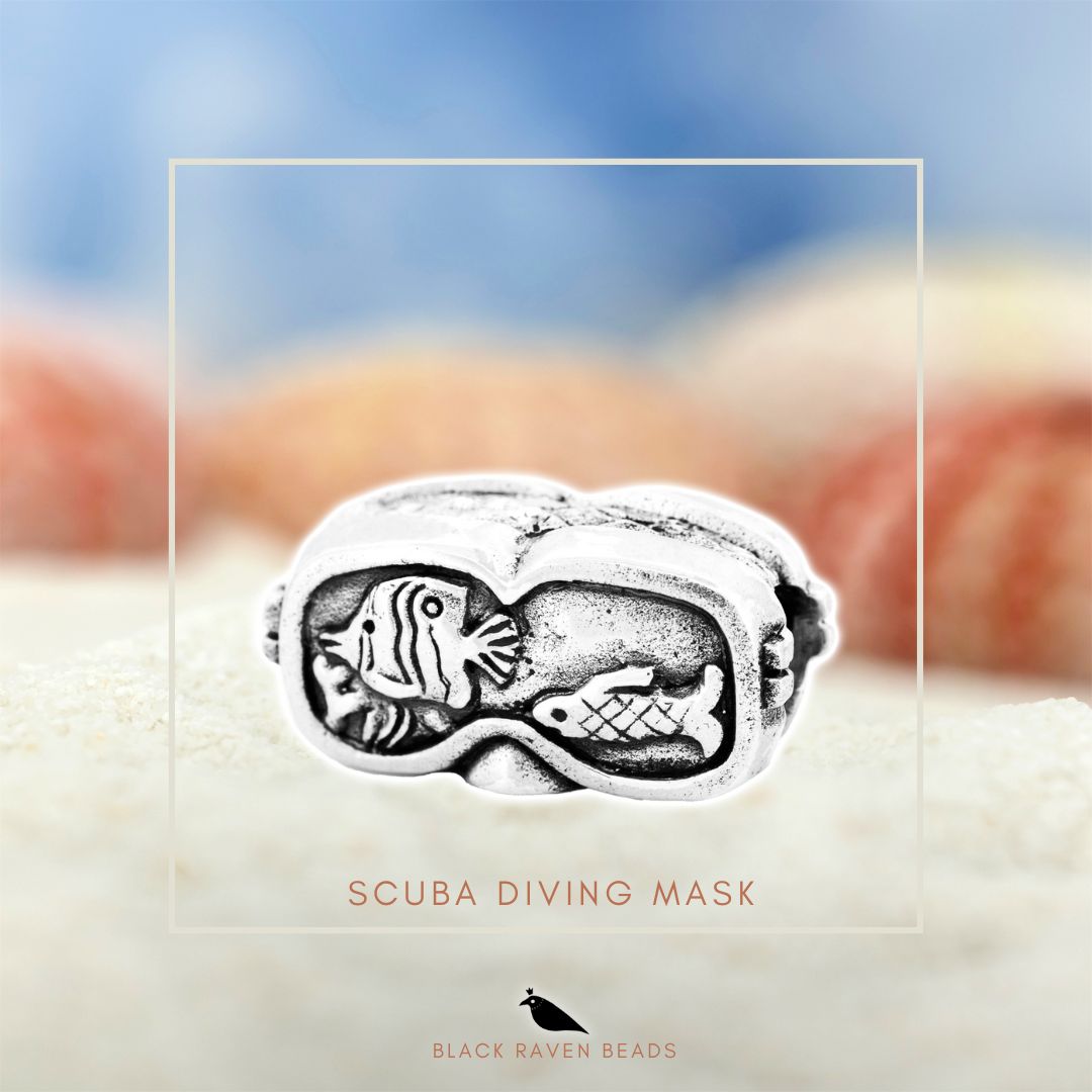 Silver Black Raven Beads Scuba mask Sterling Silver Charm by The Alternative Bead