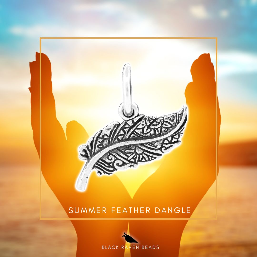 Silver Black Raven Beads Summer Feather Dangle Sterling Silver Charm by The Alternative Bead