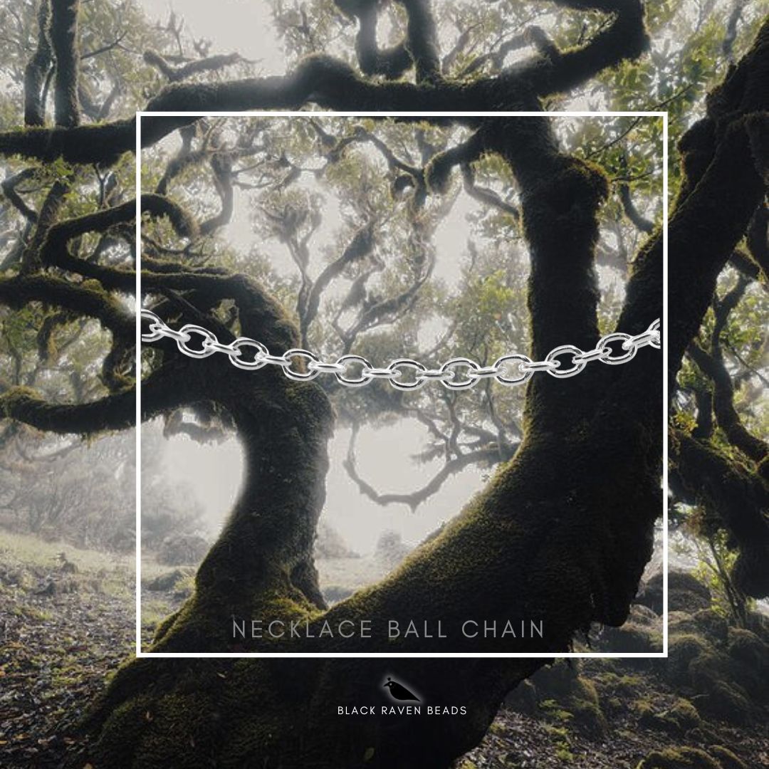 Silver Black Raven Beads Necklace ball chain 70cm Necklace by The Alternative Bead