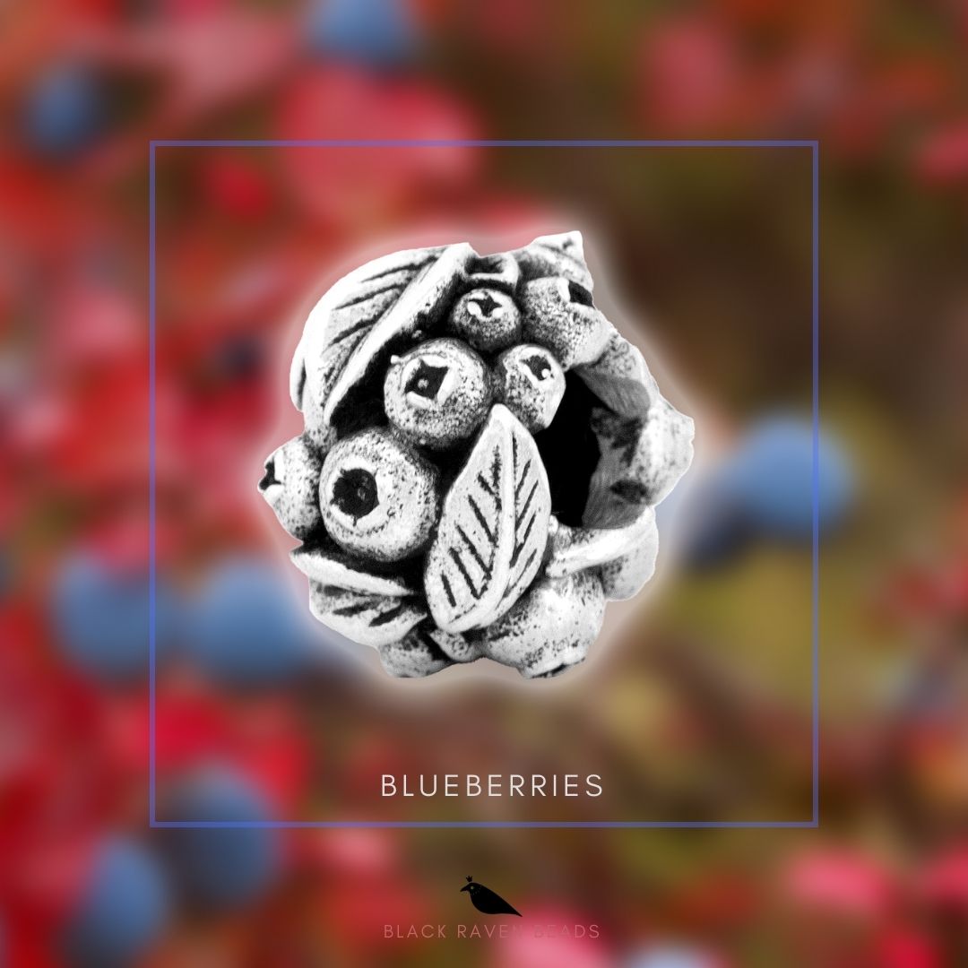 Silver Black Raven Beads Blue Berries Sterling Silver Charm by The Alternative Bead