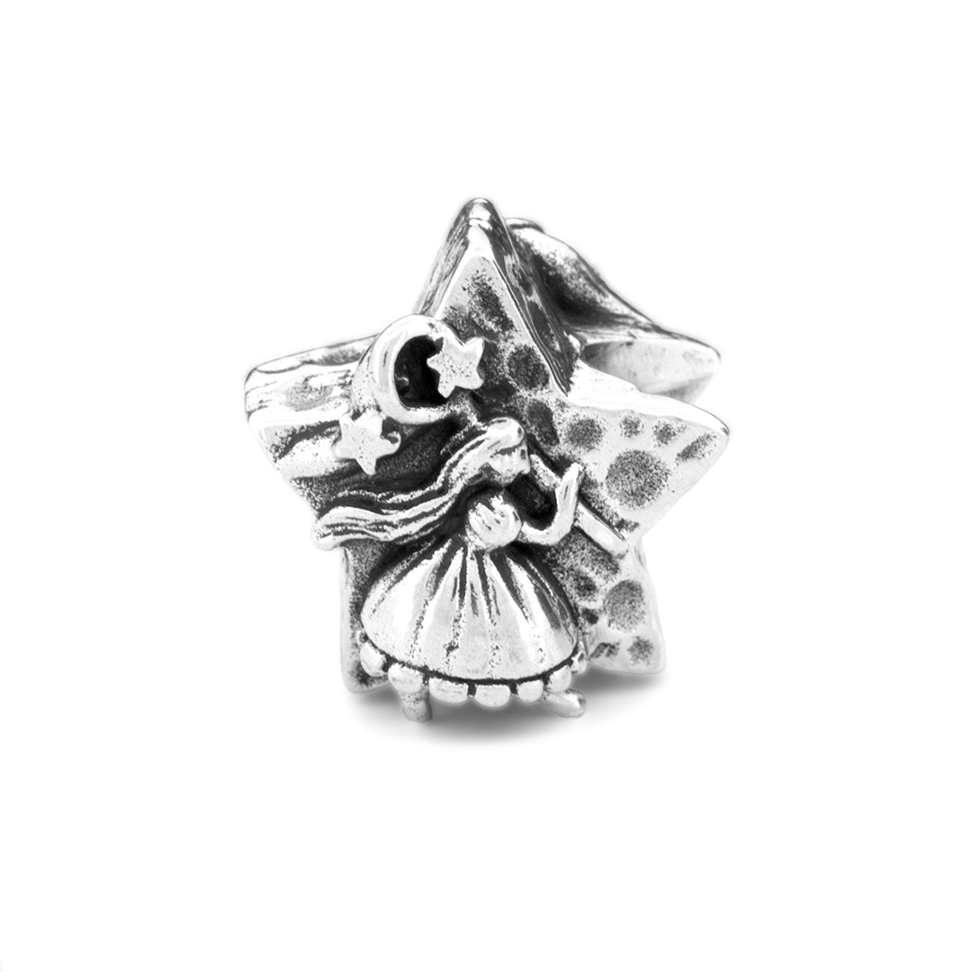 Silver Black Raven Beads Star Catching Fairy Sterling Silver Charm by The Alternative Bead