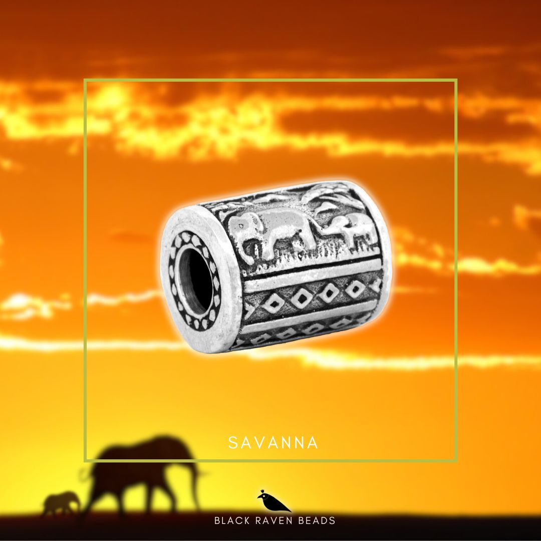 Silver Black Raven Beads African Savanna Sterling Silver Charm by The Alternative Bead