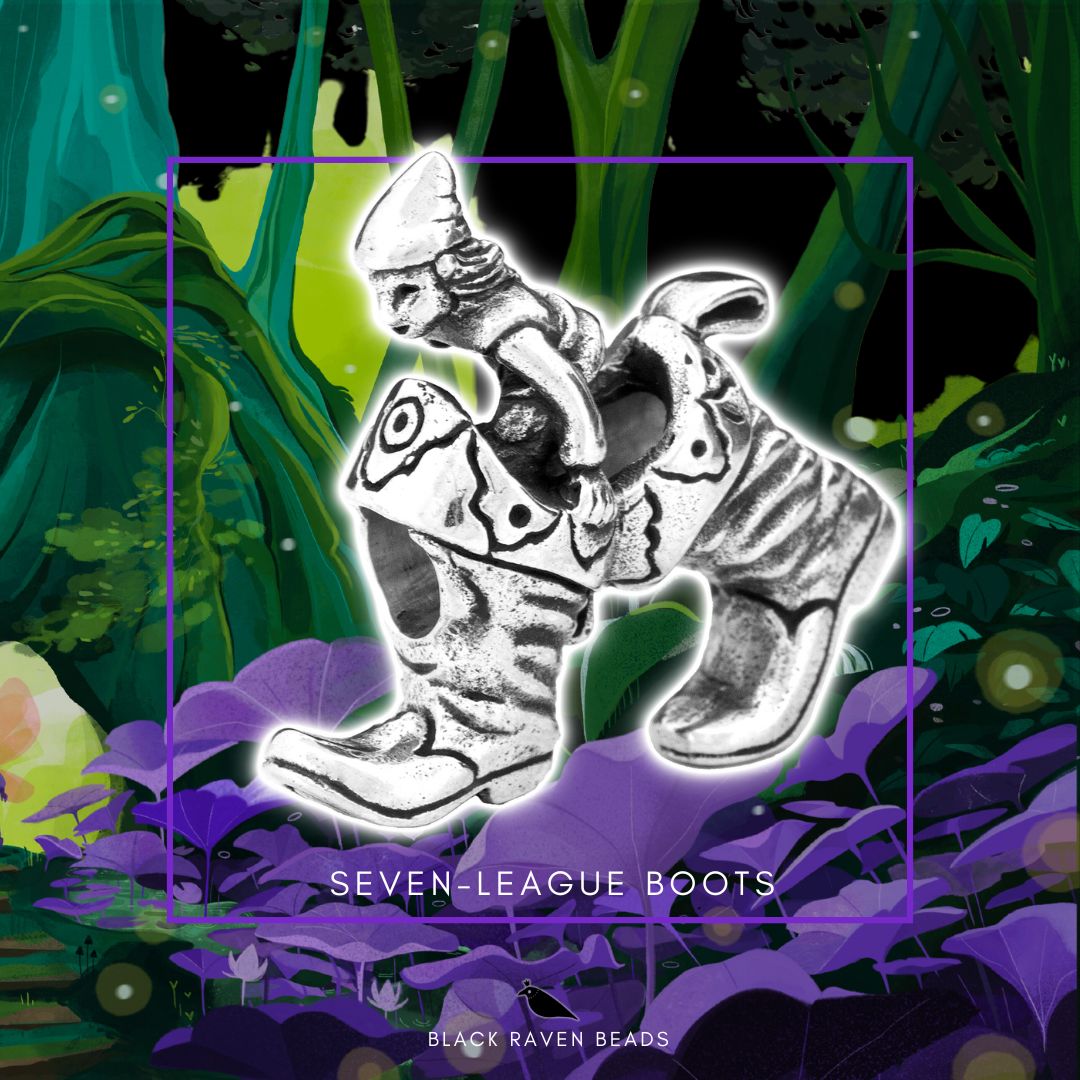 Silver Black Raven Beads Seven-league boots Sterling Silver Charm by The Alternative Bead