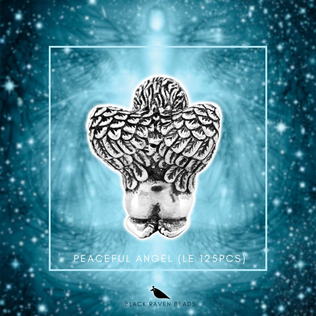 Silver Black Raven Beads Peaceful Angel (LE, 125) Sterling Silver Charm by The Alternative Bead