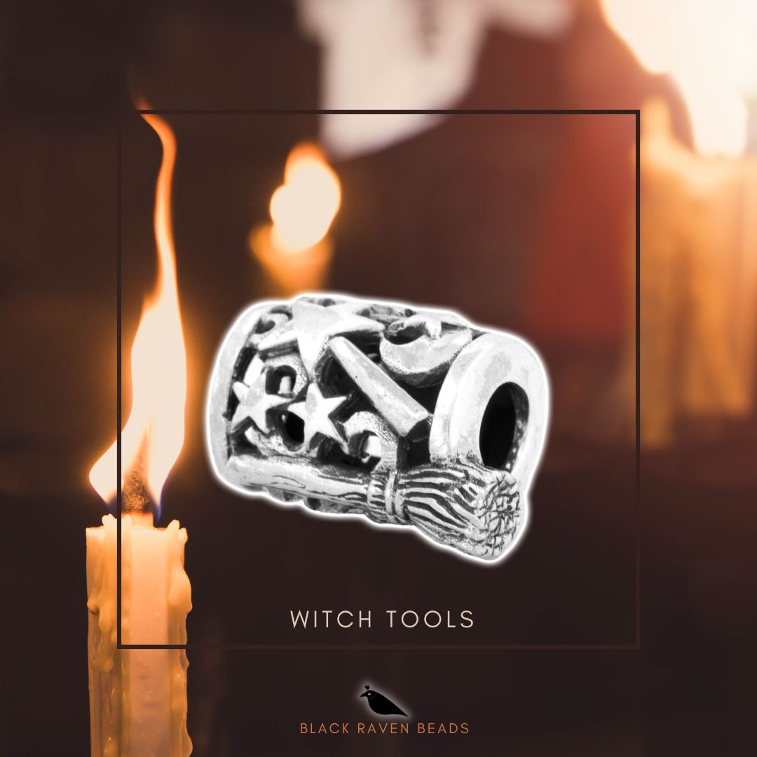 Silver Black Raven Beads Witch tools Sterling Silver Charm by The Alternative Bead