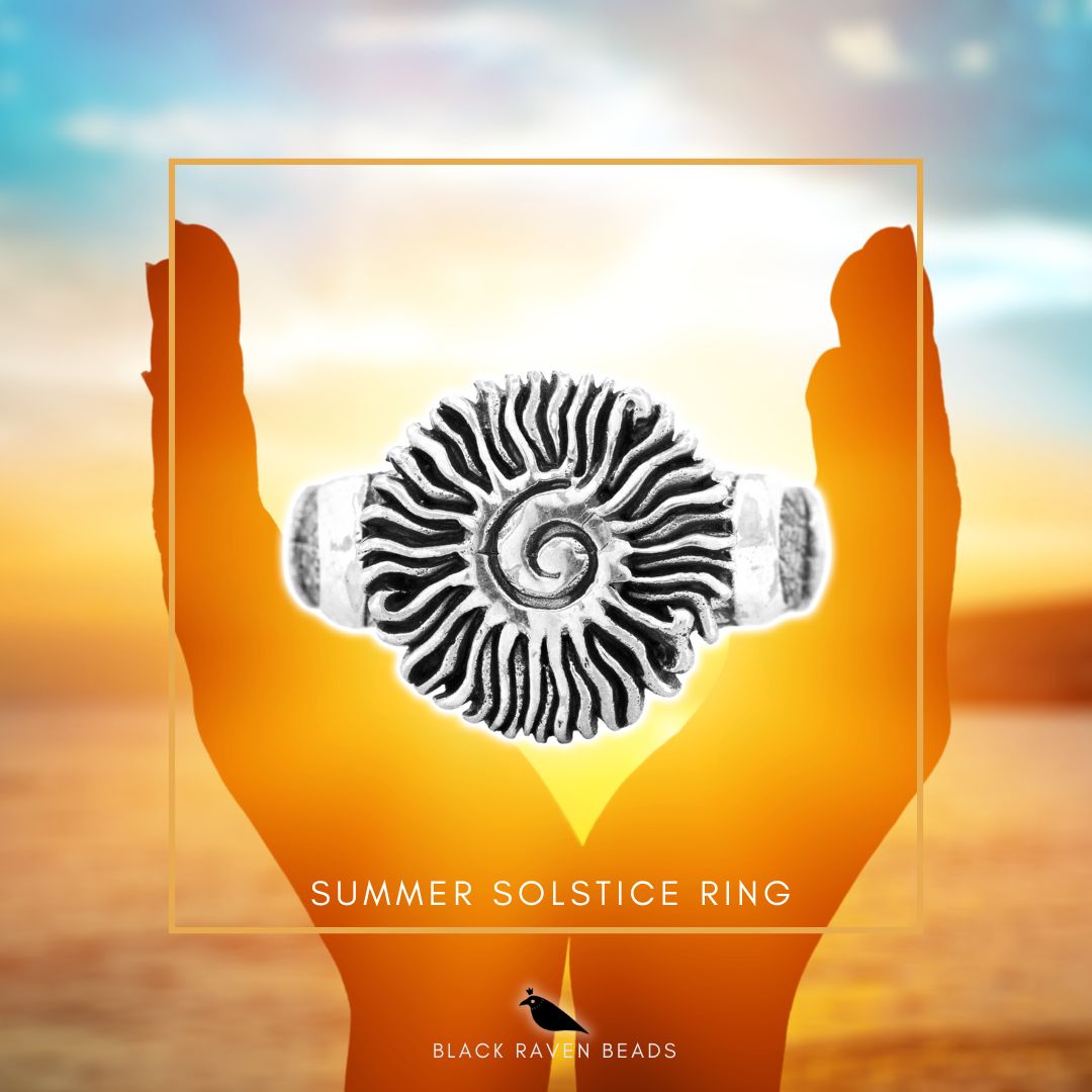 Silver Black Raven Beads Summer Solstice Ring (Size 9) Ring by The Alternative Bead