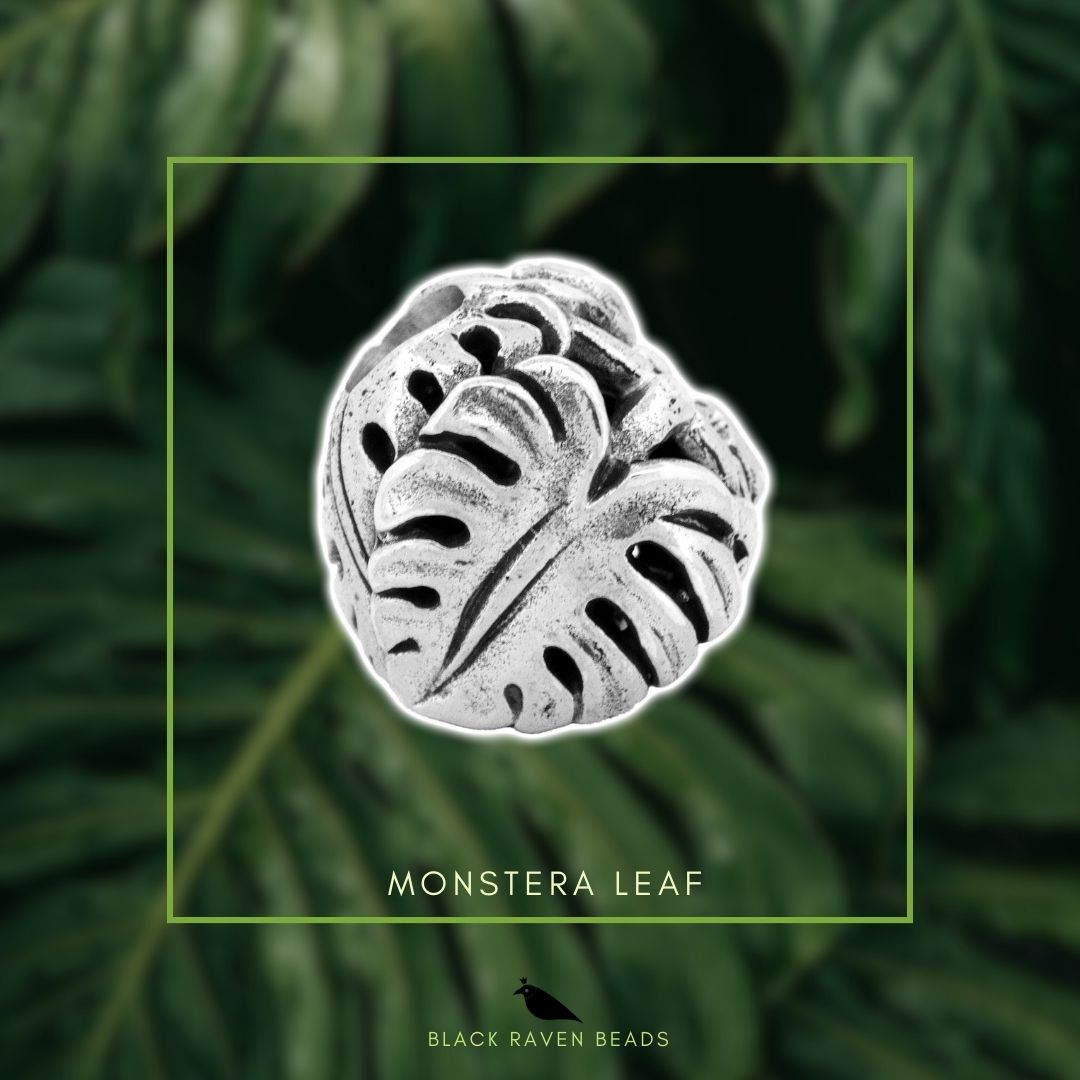 Silver Black Raven Beads Monstera Deliciosa Sterling Silver Charm by The Alternative Bead
