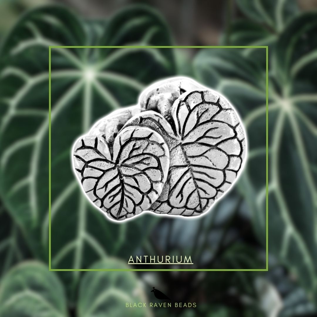 Silver Black Raven Beads Anthurium Sterling Silver Charm by The Alternative Bead
