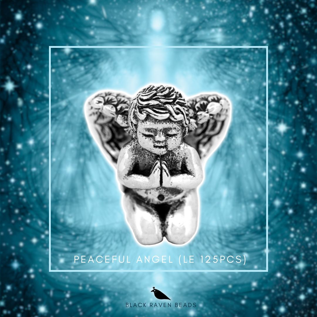 Silver Black Raven Beads Peaceful Angel (LE, 125) Sterling Silver Charm by The Alternative Bead
