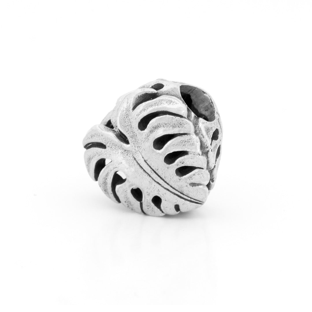 Silver Black Raven Beads Monstera Deliciosa Sterling Silver Charm by The Alternative Bead