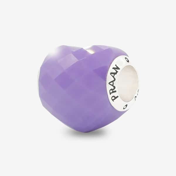 Praan Iris Crystal Heart Charm purple natural-stone Bead by The Alternative Bead. Your official Praan Retailer from Germany