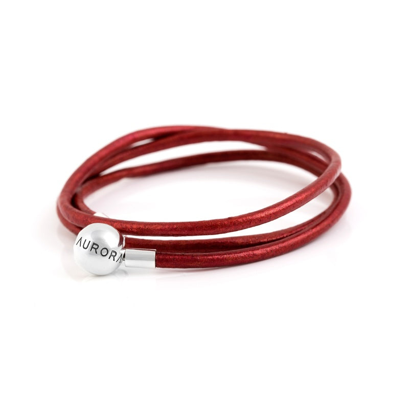 Aurora Charm Triple Leather Bracelet black; red; purple sterling-silver; leather Bracelet by The Alternative Bead. Your official Aurora Charm Retailer from Germany
