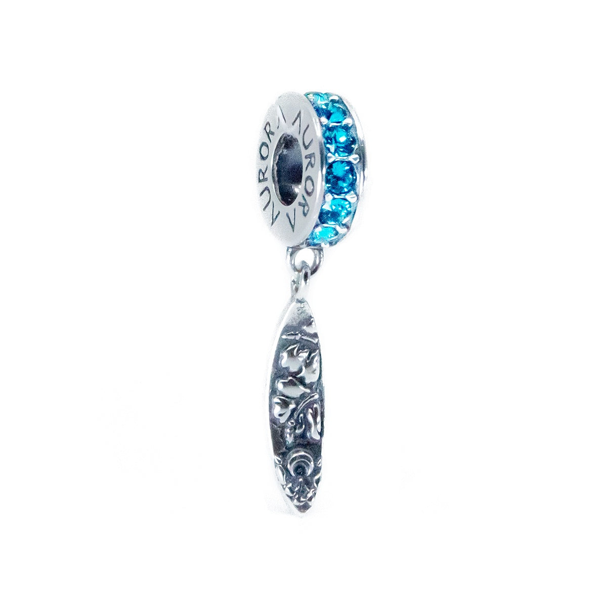 Aurora Charm Surfboard Turquoise Crystals Dangle silver; blue sterling-silver; crystal Dangle by The Alternative Bead. Your official Aurora Charm Retailer from Germany