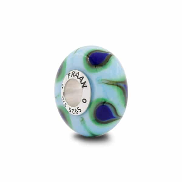 Praan Vintage Peacock Feather multicolor and blue and green and brown glass Bead by The Alternative Bead. Your official Praan Retailer from Germany