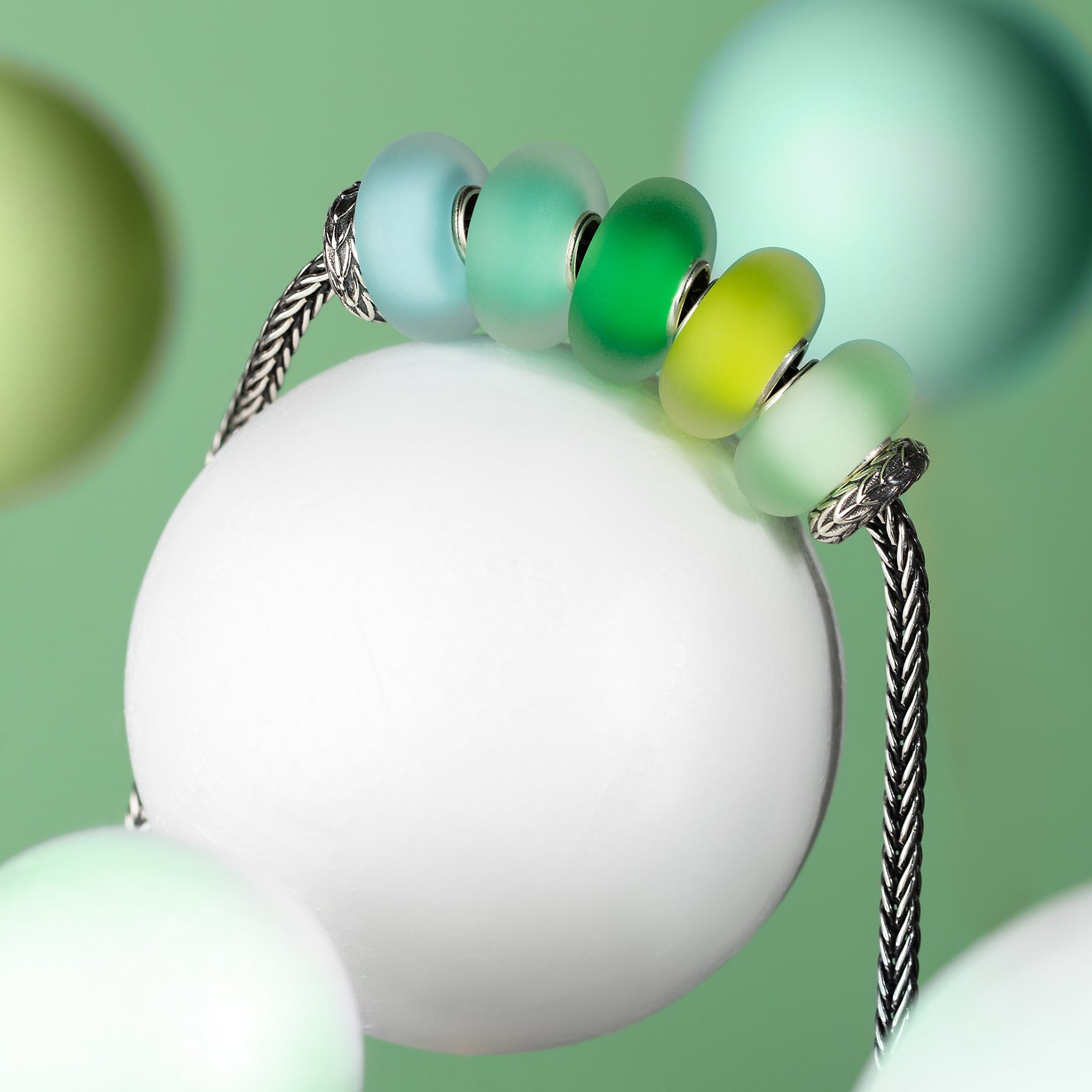 Green; Silver Elfbeads Yellow-Green Frost Charm by The Alternative Bead 