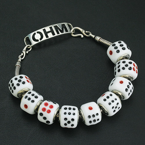 OHM Beads GOTM NO. 53 Lucky Roll white and dots glass Bead by The Alternative Bead. Your official OHM Beads Retailer from Germany