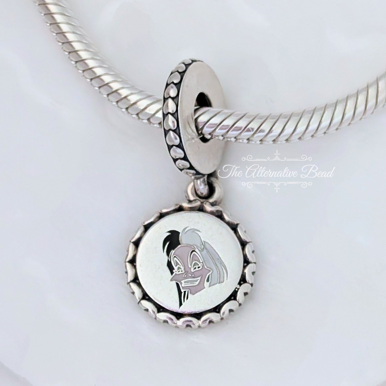 Disney x Pandora Cruella de Vil Dangle silver sterling-silver and enamel Dangle by The Alternative Bead. Your official Disney x Pandora Retailer from Germany