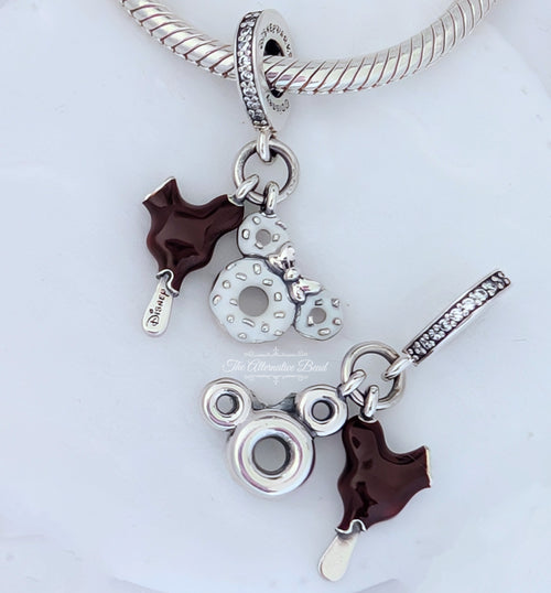 Disney x Pandora Mickey Mouse Ice Cream and Donut Dangle Charm silver and white and brown sterling-silver and enamel Dangle by The Alternative Bead. Your official Disney x Pandora Retailer from Germany