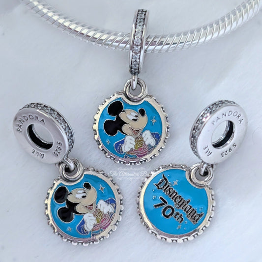 Disney x Pandora Mickey Mouse Disneyland 70th Anniversary Dangle Charm silver; blue; black; gold sterling-silver; enamel Dangle by The Alternative Bead. Your official Disney x Pandora Retailer from Germany