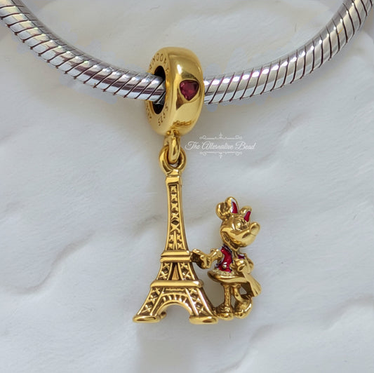 Disney x Pandora Minnie Mouse Eiffel Tower Dangle 14k Gold Plating gold; red gold-plated Dangle by The Alternative Bead. Your Jewelry Retailer from Germany