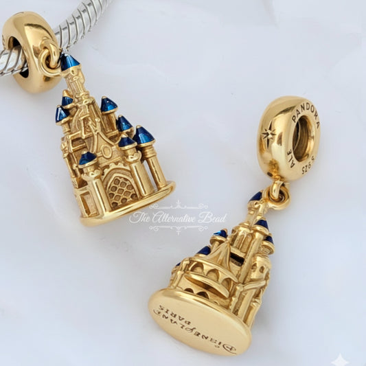 Disney x Pandora Sleeping Beauty Castle Dangle 14k Gold Plating (Disneyland Paris) gold; blue gold-plated Dangle by The Alternative Bead. Your Jewelry Retailer from Germany
