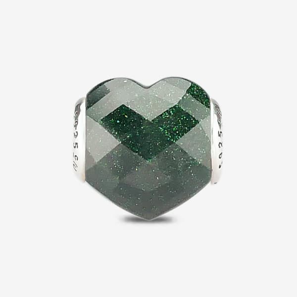 Faceted Emerald Green Goldstone Heart Charm