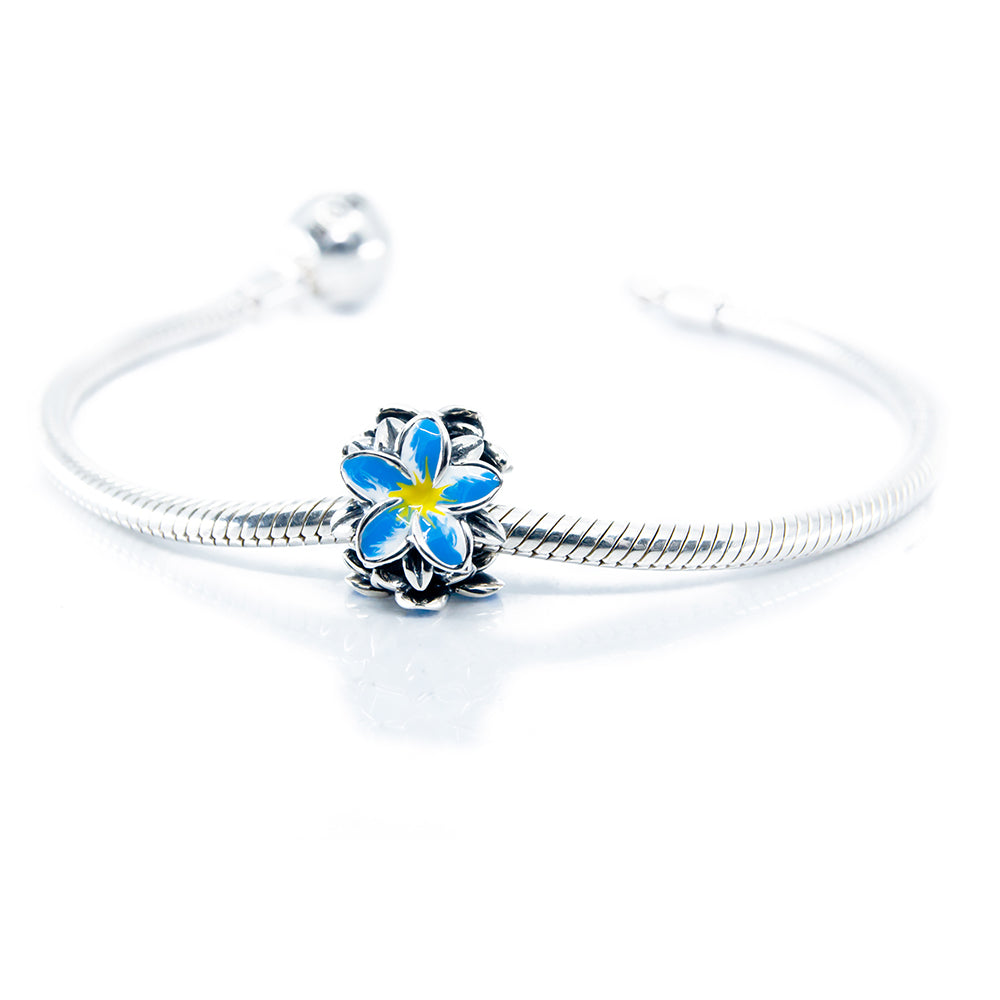 The Alternative Bead: Aurora Charm - Frangipani Blue Yellow Flower Charm Sterling Silver Charm Picture 3