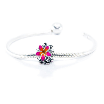 The Alternative Bead: Aurora Charm - Frangipani Orange Fuchsia Flower Charm Sterling Silver Charm Picture 3