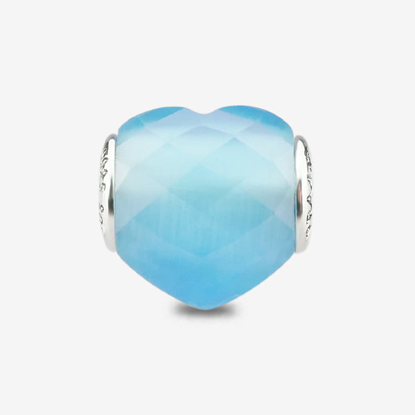 Heritage Blue Cat’s Eye Faceted Glass Heart Charm