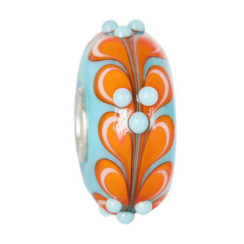 Ogerbeads Tangerine Leaf Dots blue; orange glass Bead by The Alternative Bead. Your official Ogerbeads Retailer from Germany