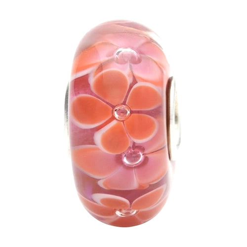 Ogerbeads Coral Pink Playful Blossoms floral and red glass Bead by The Alternative Bead. Your official Ogerbeads Retailer from Germany