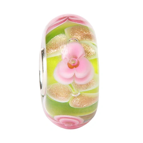 Ogerbeads Dark Rose Gold Flowers green and pink and gold glass Bead by The Alternative Bead. Your official Ogerbeads Retailer from Germany