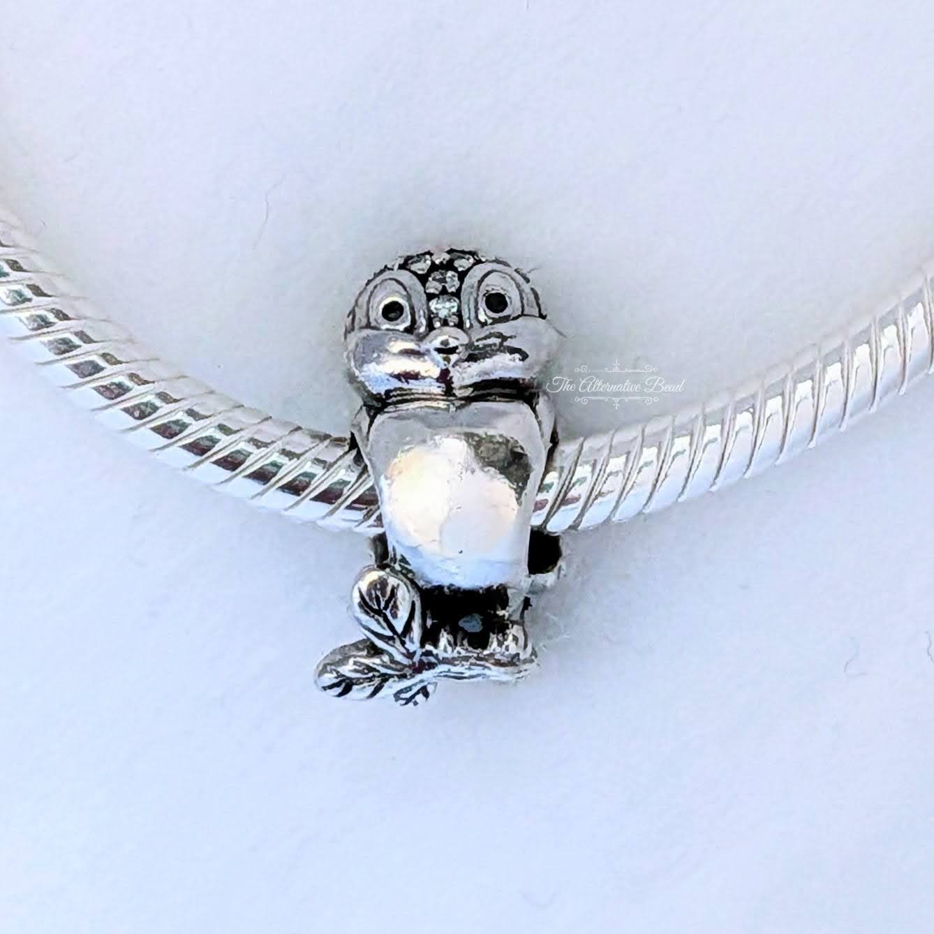Disney Snow White bird silver charm with clear cubic zirconia