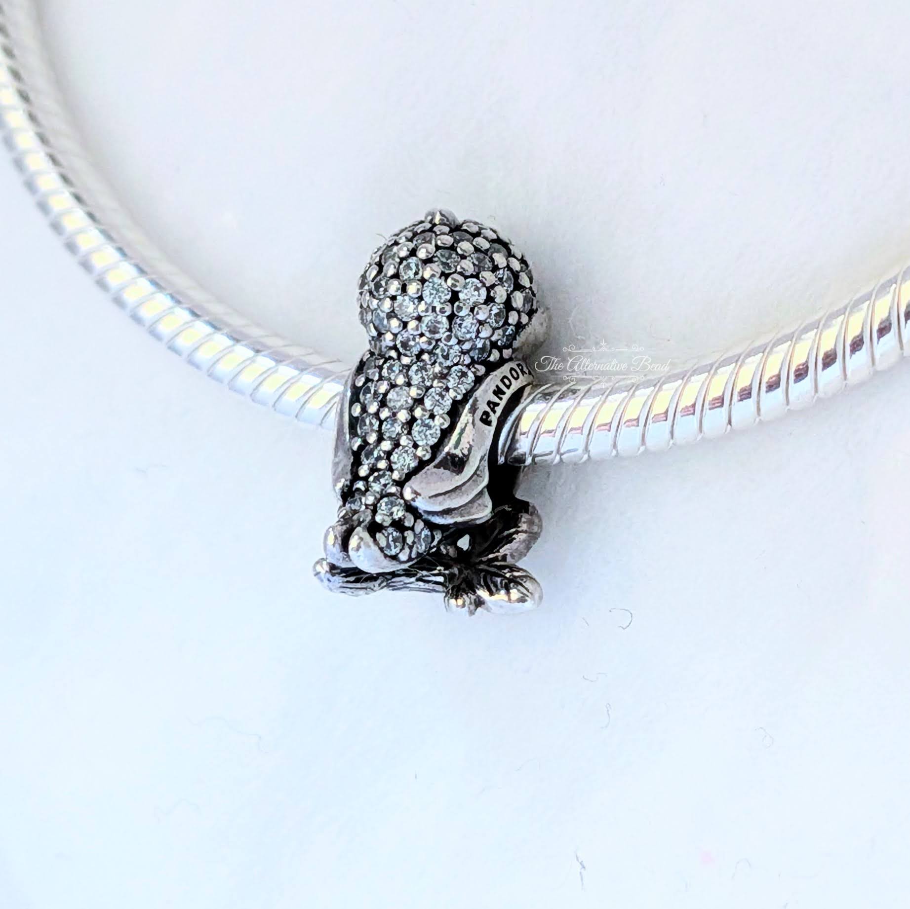 Disney Snow White bird silver charm with clear cubic zirconia