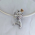 Pandora Fairytale fish silver charm with 14k, orange and golden coloured cubic zirconia and black crystal silver; gold sterling-silver; gold; crystal Bead by The Alternative Bead. Your Jewelry Retailer from Germany