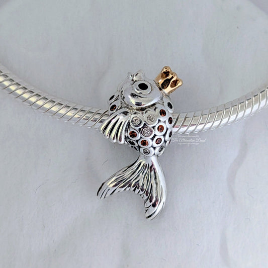 Pandora Fairytale fish silver charm with 14k, orange and golden coloured cubic zirconia and black crystal silver; gold sterling-silver; gold; crystal Bead by The Alternative Bead. Your Jewelry Retailer from Germany
