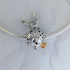 Pandora Fairytale fish silver charm with 14k, orange and golden coloured cubic zirconia and black crystal silver; gold sterling-silver; gold; crystal Bead by The Alternative Bead. Your Jewelry Retailer from Germany