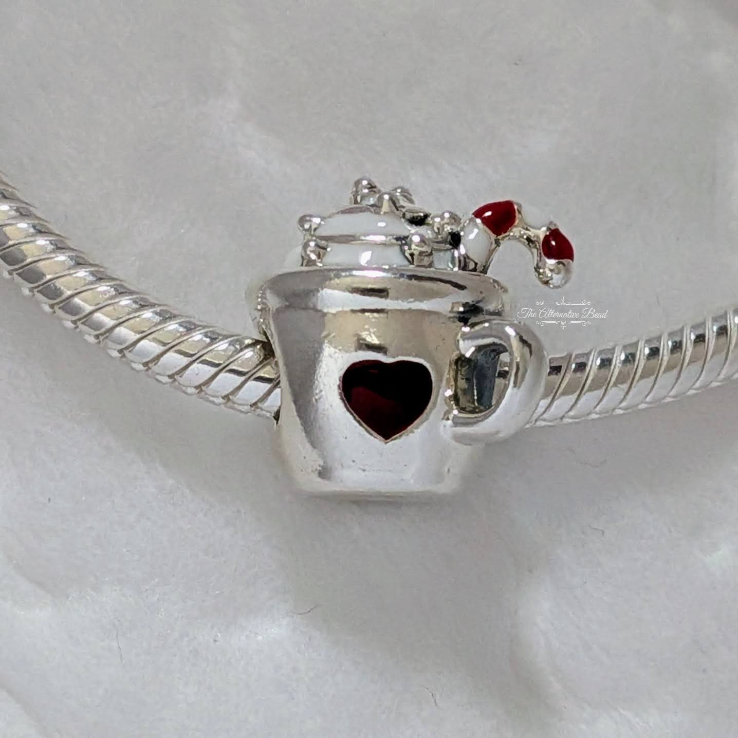 Cocoa Mug silver charm with red and white enamel