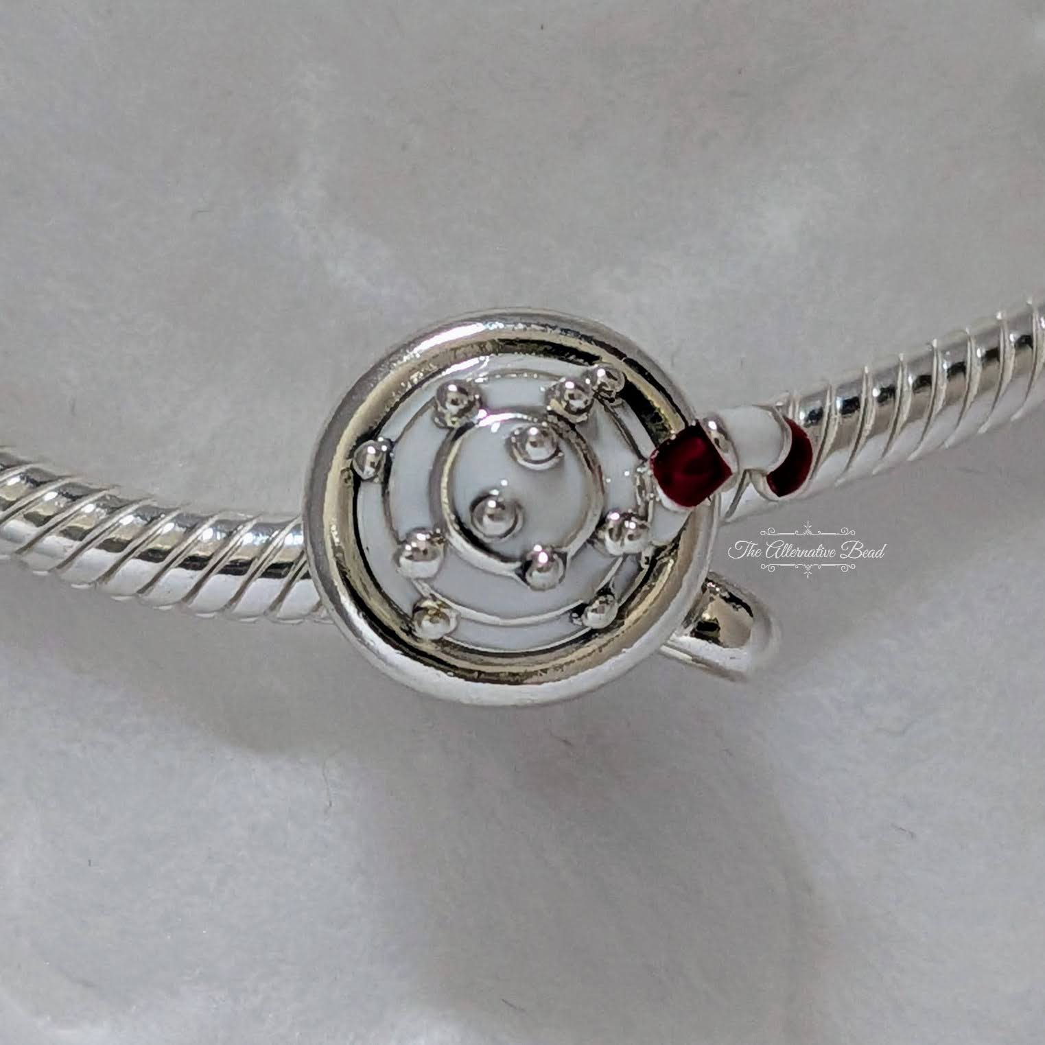 Cocoa Mug silver charm with red and white enamel