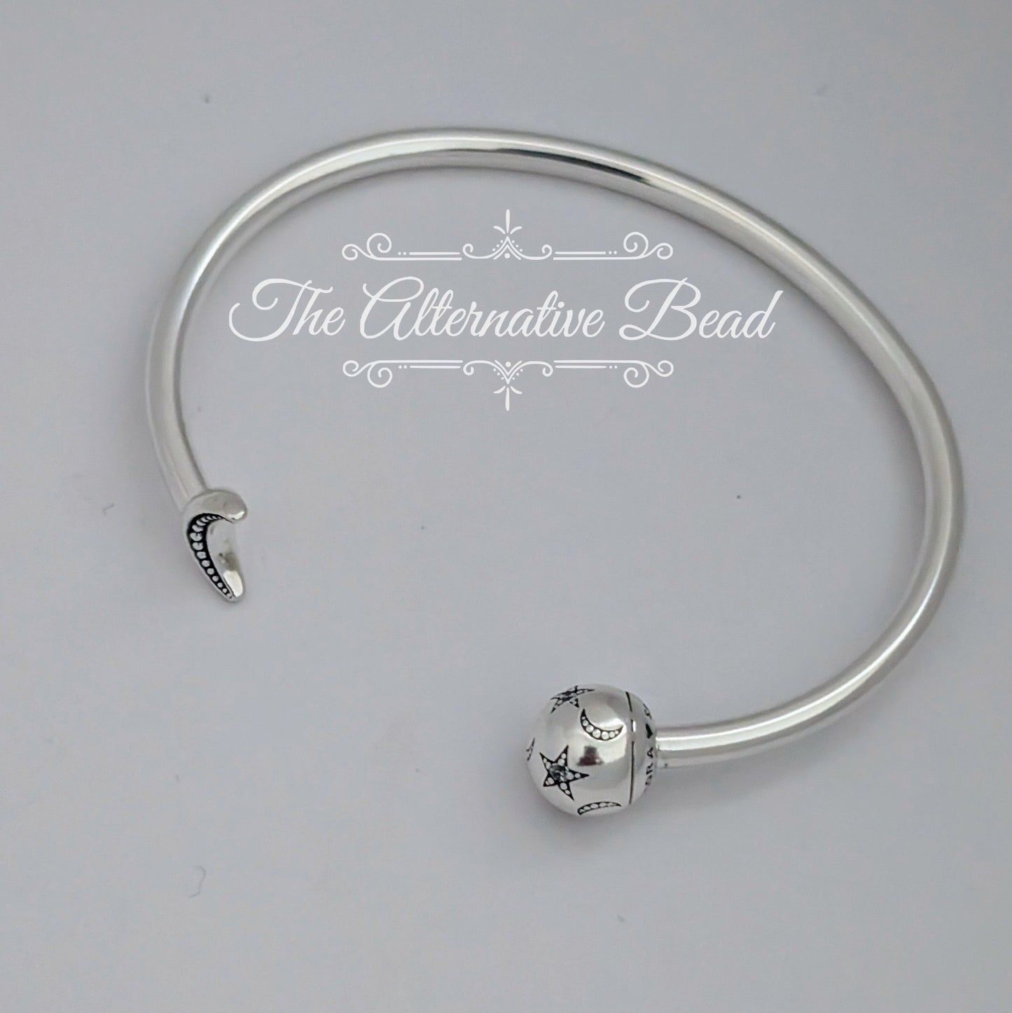 Moments Moon and Stars Open Silver Bangle