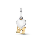Golden Castle and Silver Heart Double Dangle Charm