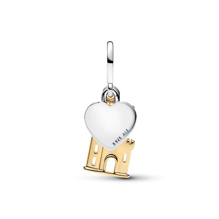 Golden Castle and Silver Heart Double Dangle Charm