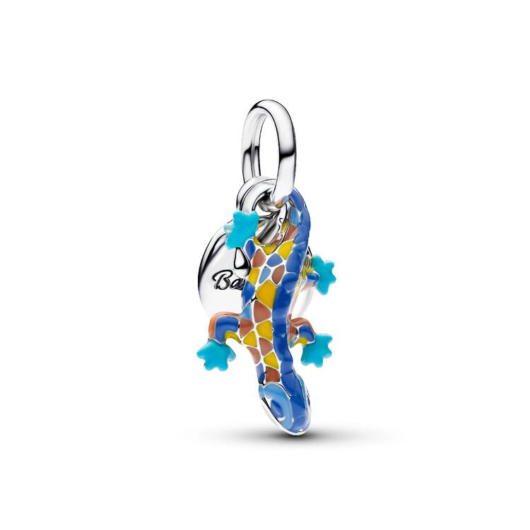 Salamander & Engravable Round Tag Double Dangle Charm