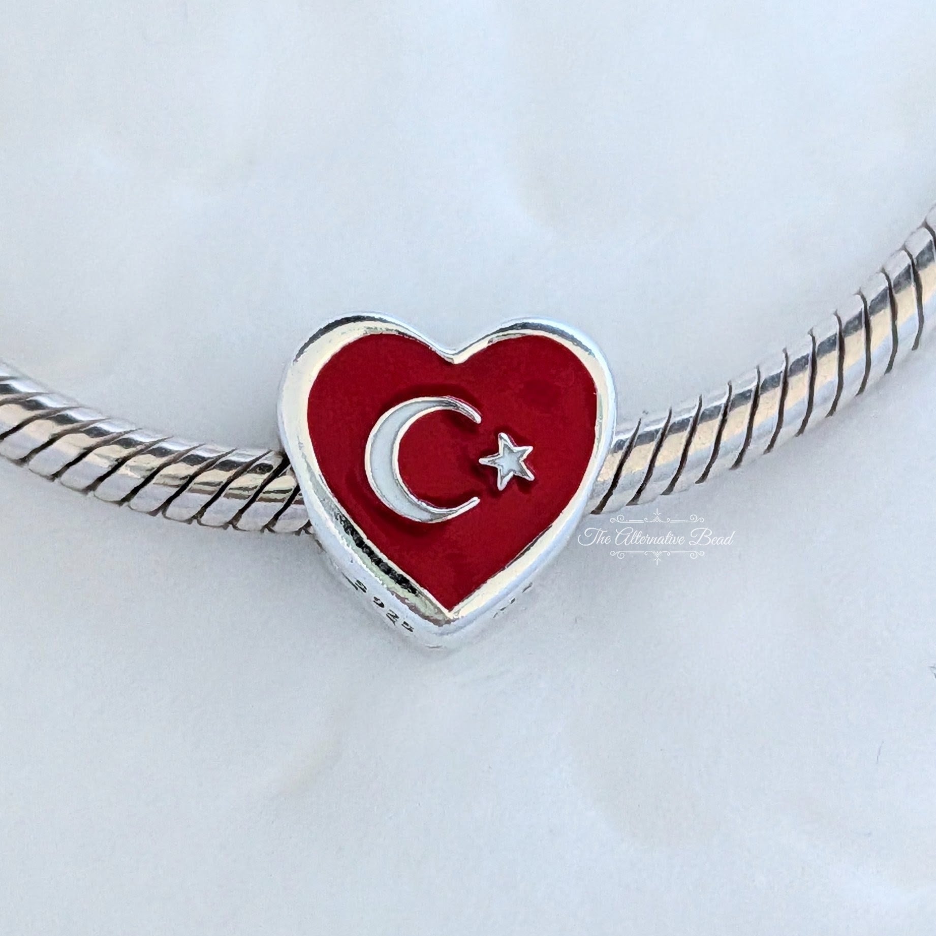 Pandora Flag of Turkey Heart Charm red; silver; white sterling-silver; enamel Dangle by The Alternative Bead. Your Jewelry Retailer from Germany