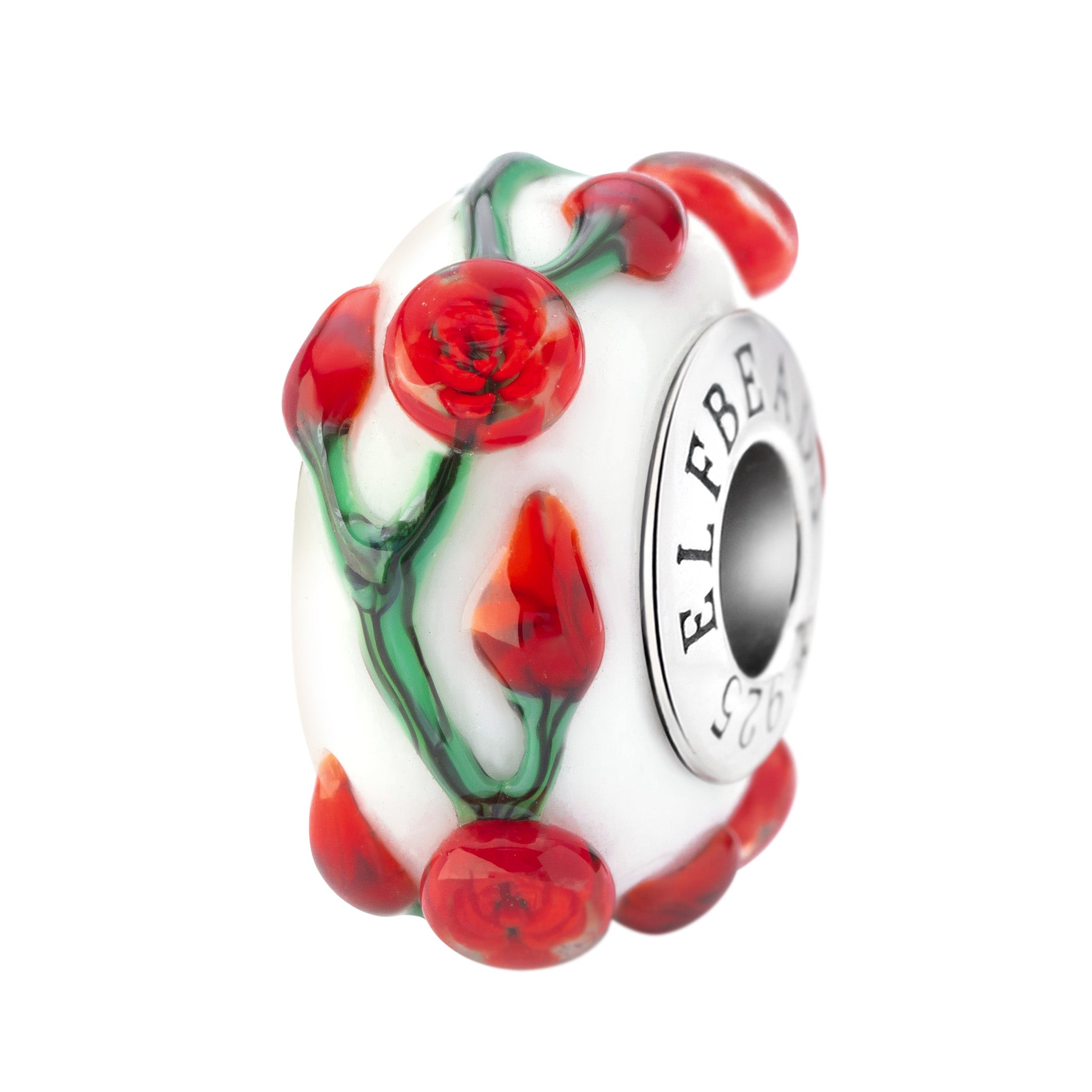 Elfbeads Painted Roses white; red glass Bead by The Alternative Bead. Your official Elfbeads Retailer from Germany