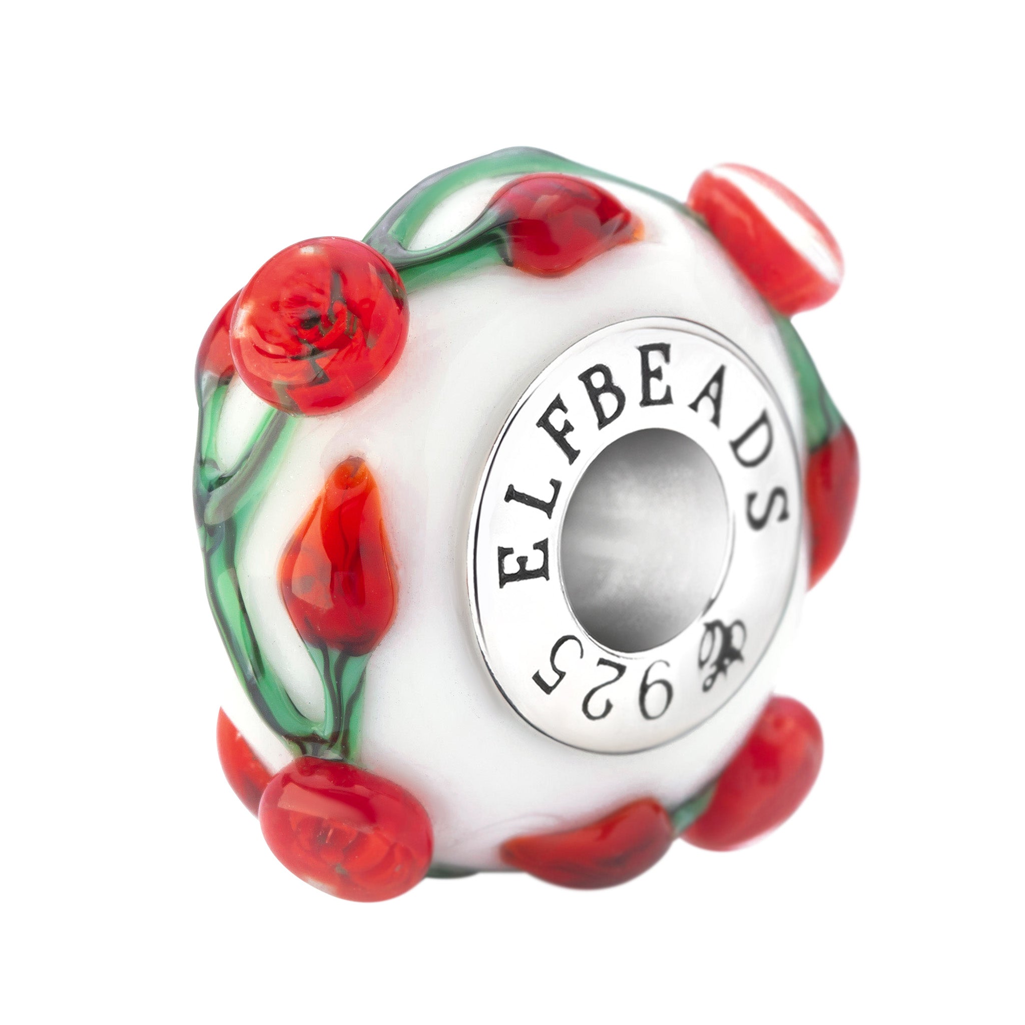 Elfbeads Painted Roses white; red glass Bead by The Alternative Bead. Your official Elfbeads Retailer from Germany