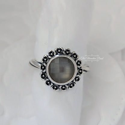 Grey Moonstone and Silver Ring