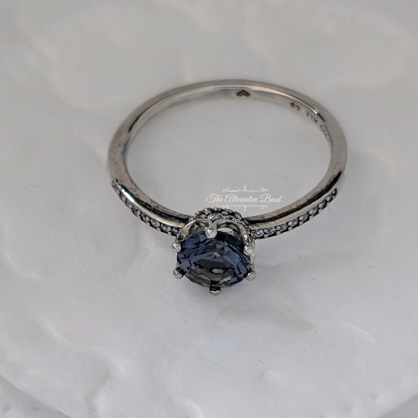 Blue Sparkling Crown Solitaire Ring